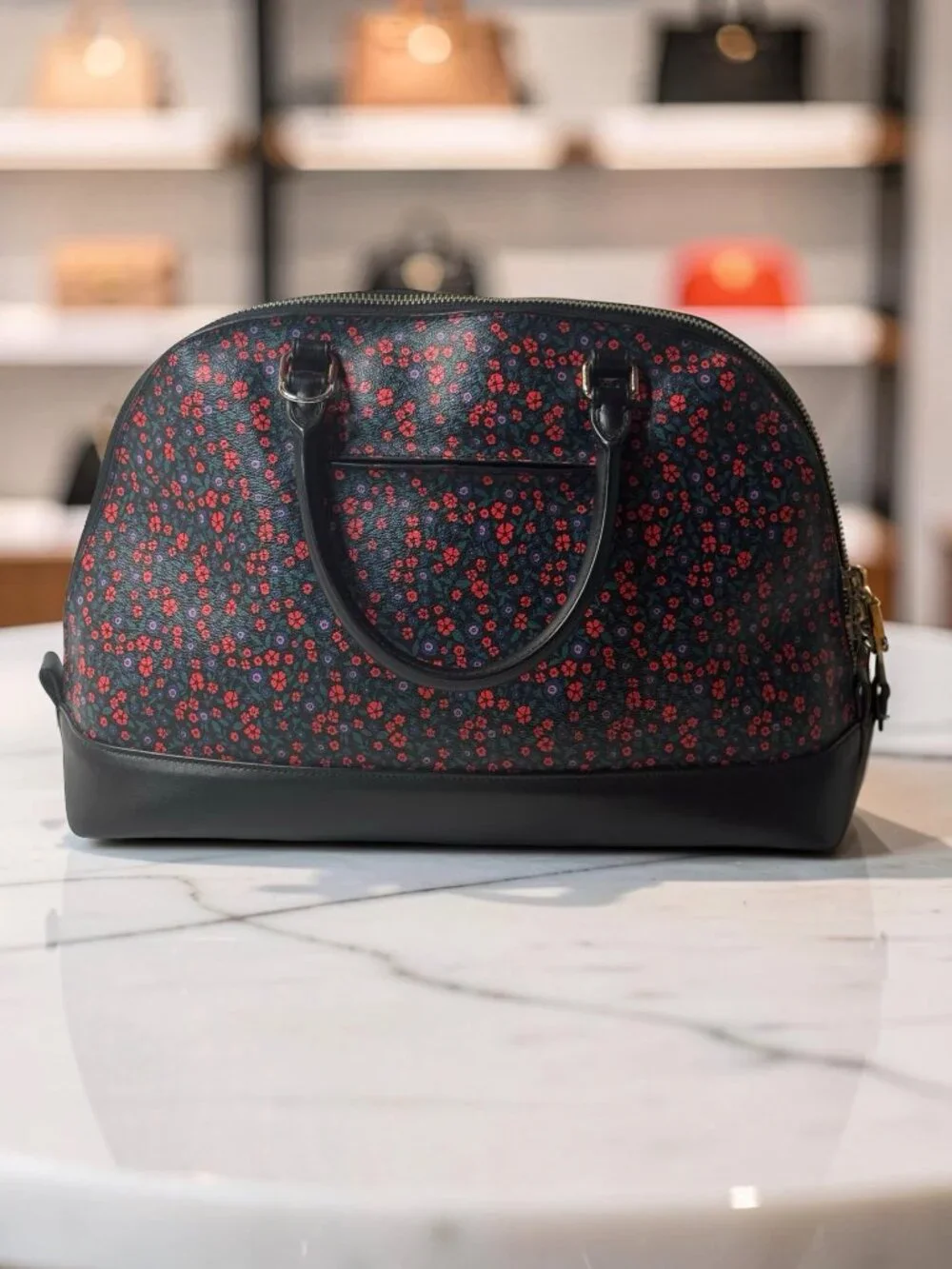 Coach Sierra Ranch Floral Dome Satchel Black Zip Top Structured Bag